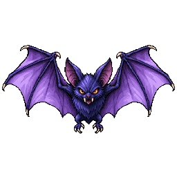 紫色の翼を左右に広げたコウモリの敵キャラ立ち絵イラスト(王道ファンタジー)