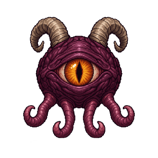 1つの大きな琥珀色の目と2本の角、4本の短い触手を持つ魔物の敵キャラ立ち絵イラスト(王道ファンタジー)