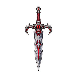 鍔に赤い目があり刃を下へ向ける一本の浮遊剣の敵キャラ立ち絵イラスト(王道ファンタジー)