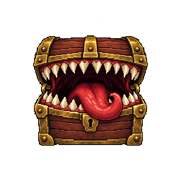 歯と舌のある宝箱ミミックの敵キャラ立ち絵イラスト(王道ファンタジー)