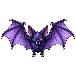 紫色の翼を左右に広げたコウモリの敵キャラ立ち絵イラスト（王道ファンタジー）
