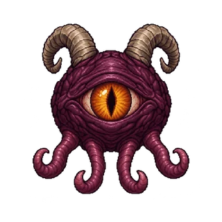 1つの大きな琥珀色の目と2本の角、4本の短い触手を持つ魔物の敵キャラ立ち絵イラスト（王道ファンタジー）