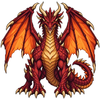 橙色の翼を広げた赤いドラゴンの敵キャラ立ち絵イラスト（王道ファンタジー）