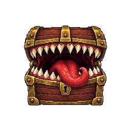 歯と舌のある宝箱ミミックの敵キャラ立ち絵イラスト（王道ファンタジー）