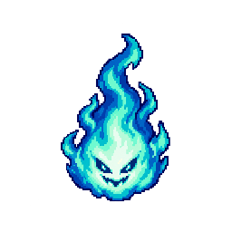 青緑の一続きの炎に顔がある鬼火の敵キャラ立ち絵イラスト(王道ファンタジー)